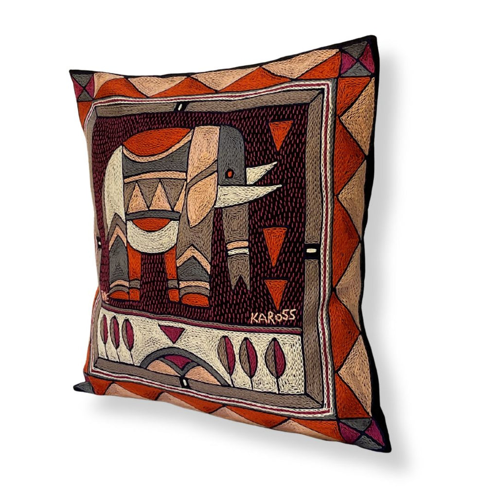 Ruby Sunset Elephant Bull Hand-Embroidered Cushion Cover