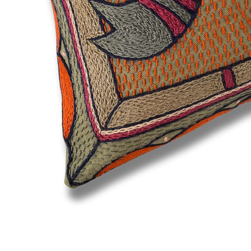 Ruby Sunset Elephant Hand-Embroidered Cushion Cover