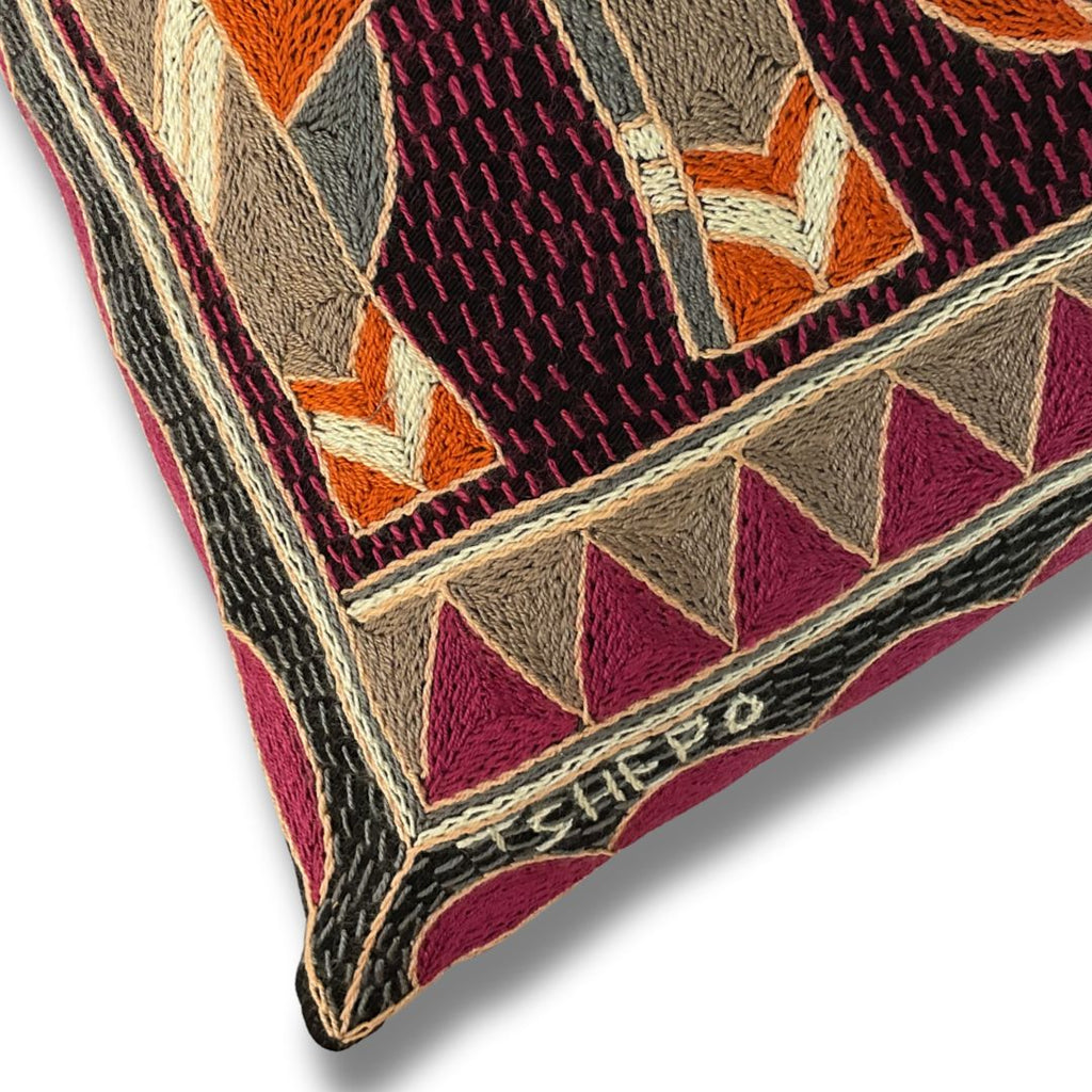 Ruby Sunset Elephant Pair Hand-Embroidered Cushion Cover