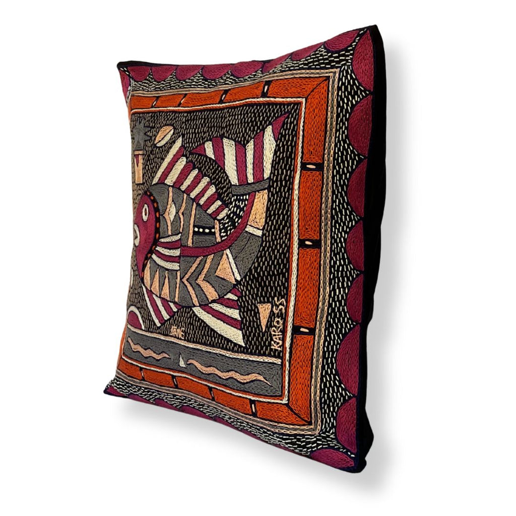 Ruby Sunset Fat Fish Hand-Embroidered Cushion Cover