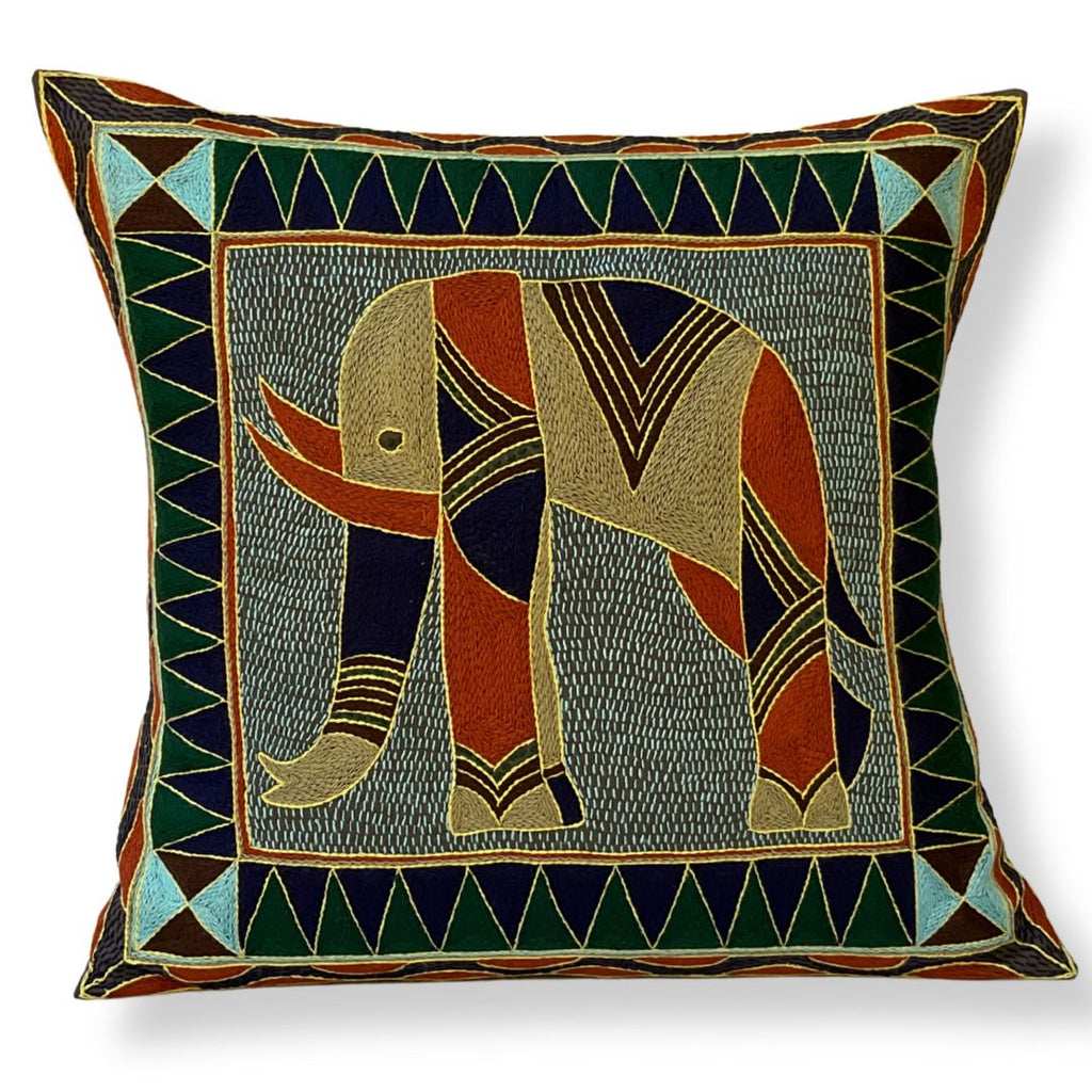 Mopani Moments Large Elephant Large Hand-Embroidered Cushion Cover