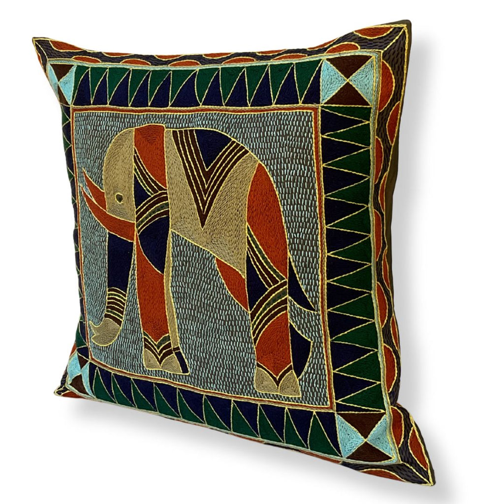 Mopani Moments Large Elephant Large Hand-Embroidered Cushion Cover