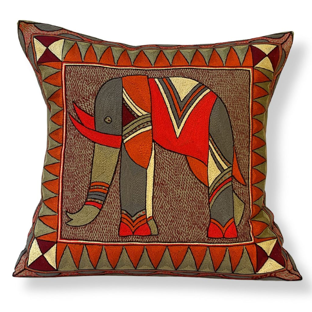 Royal Zulu Elephant Large Hand-Embroidered Cushion Cover