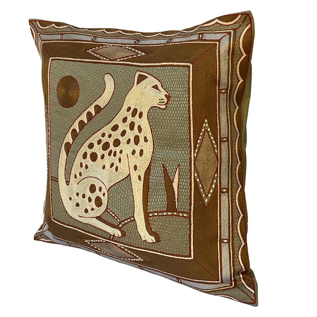 Namib Rust Leopard Hand-Embroidered Cushion Cover
