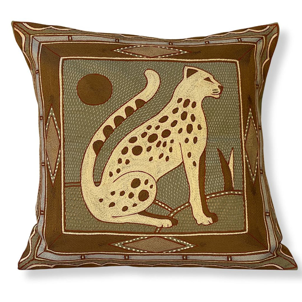 Namib Rust Leopard Hand-Embroidered Cushion Cover
