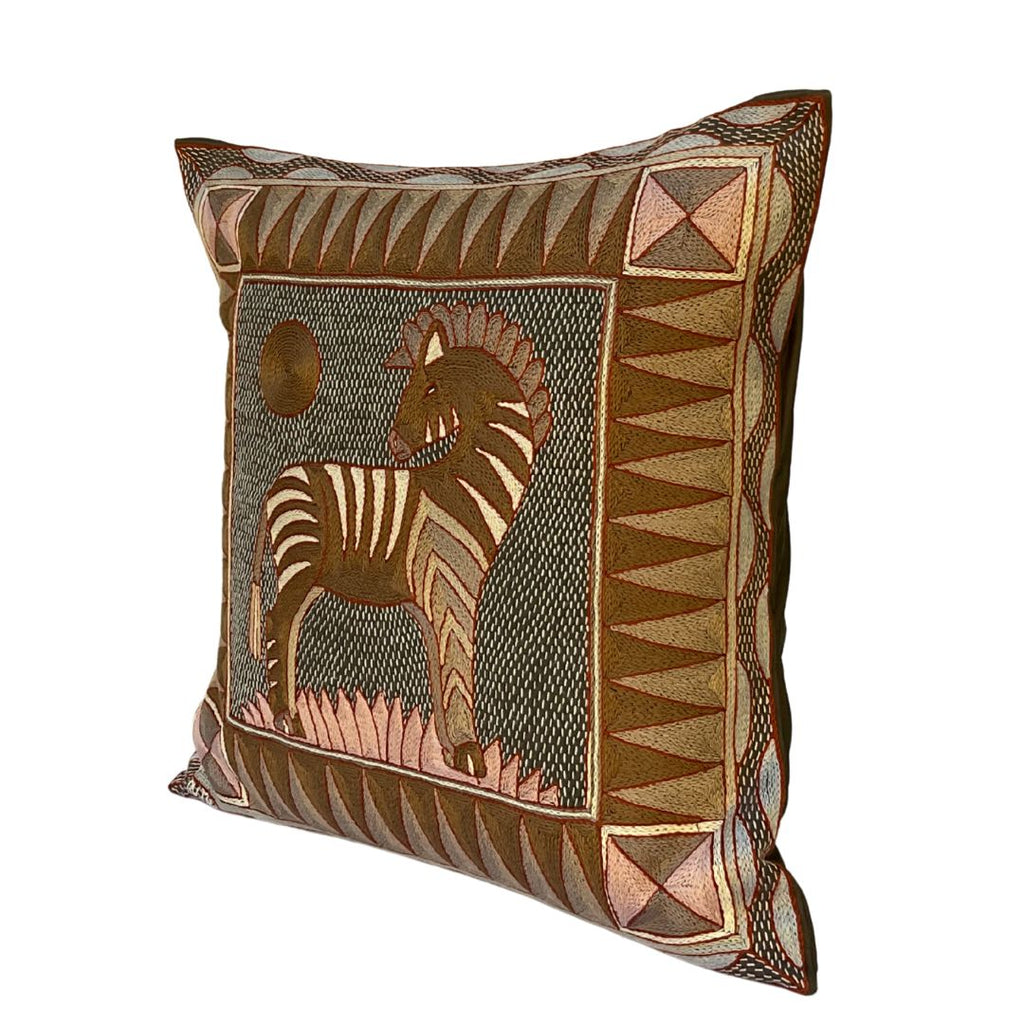 Namib Rust Zebra Sunset Hand-Embroidered Cushion Cover