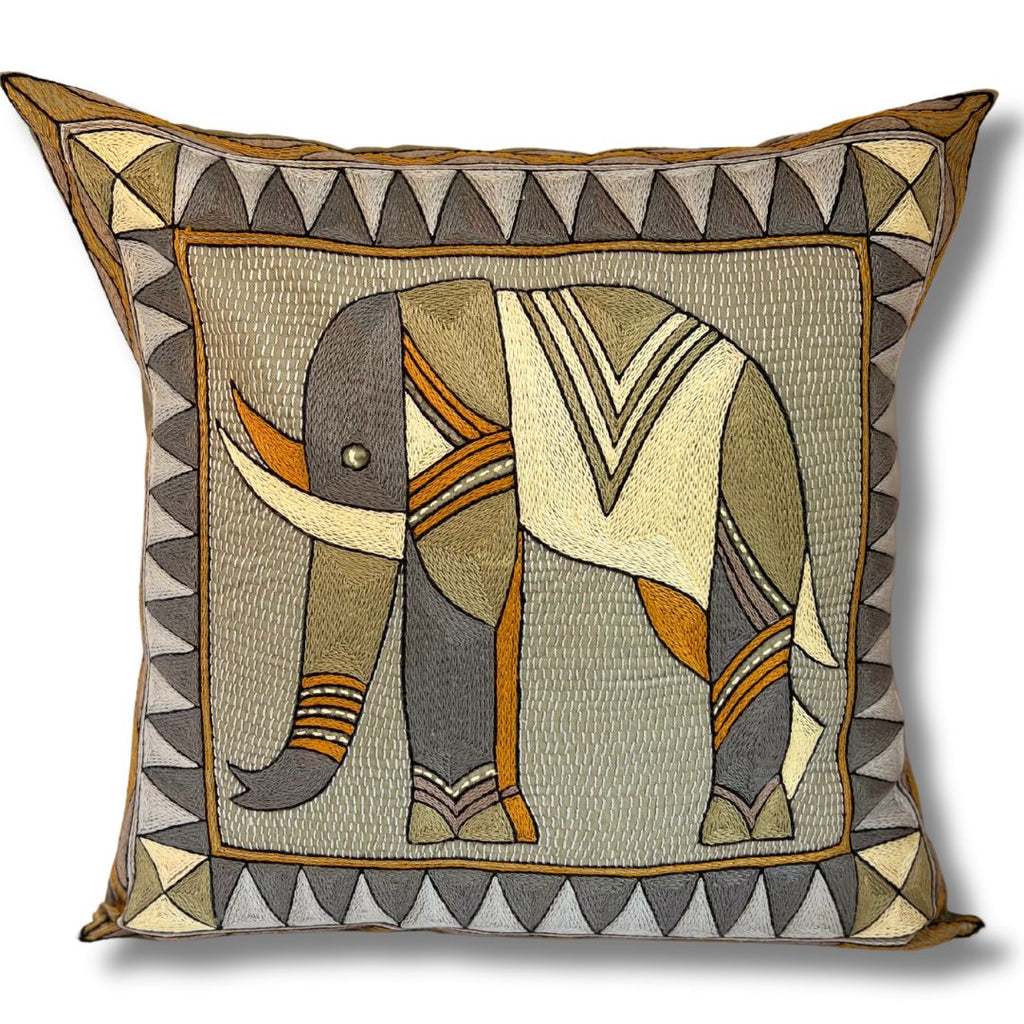 Ode to the African Savannah Large Elephant Large Hand-Embroidered Cushion