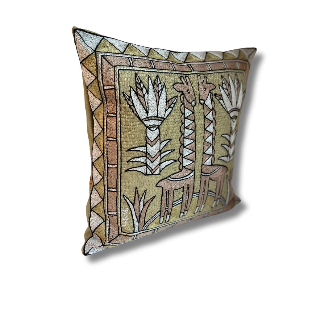 Scatterling of Africa Giraffe Brothers Hand-Embroidered Cushion Cover