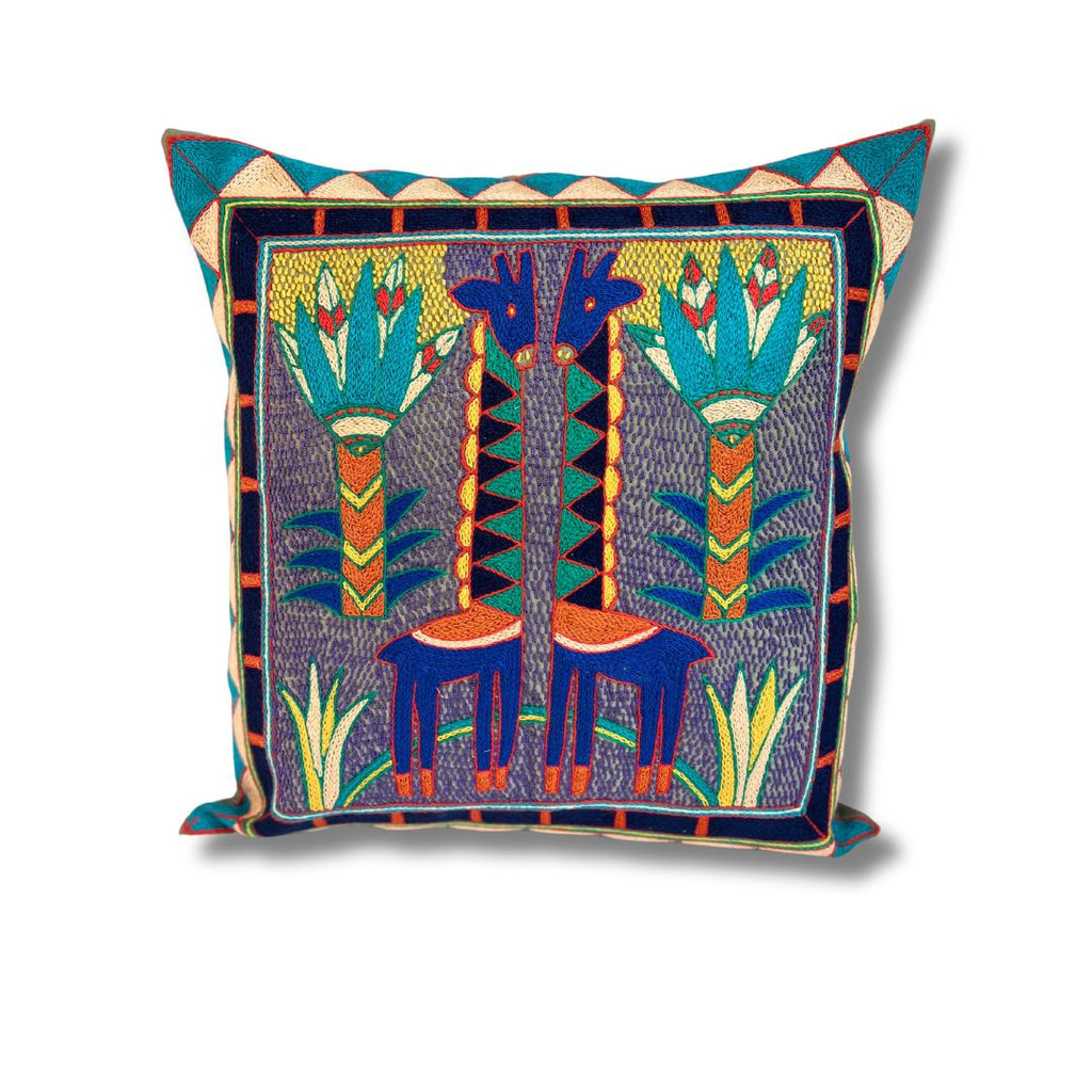 Happy Days Giraffe Brothers Hand-Embroidered Cushion Cover