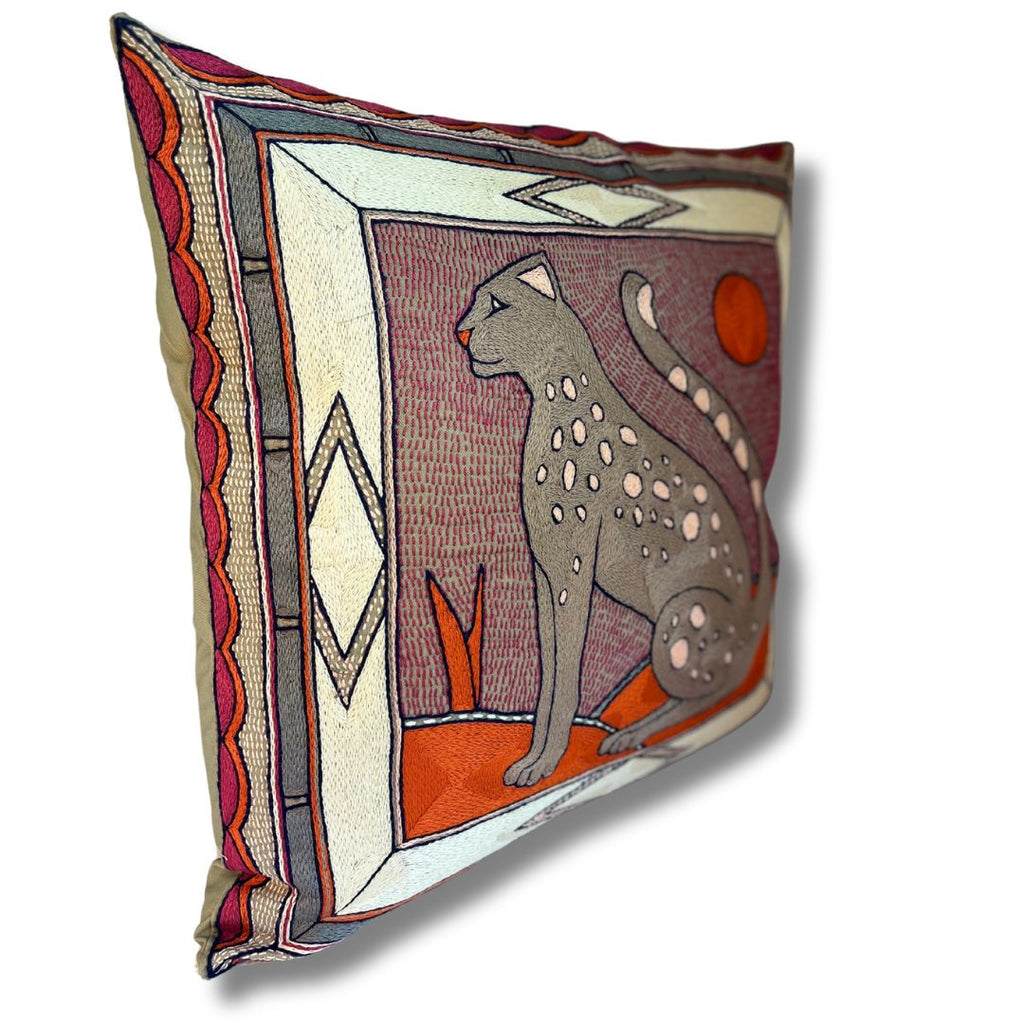Ruby Sunset Leopard Large Hand-Embroidered Cushion Cover