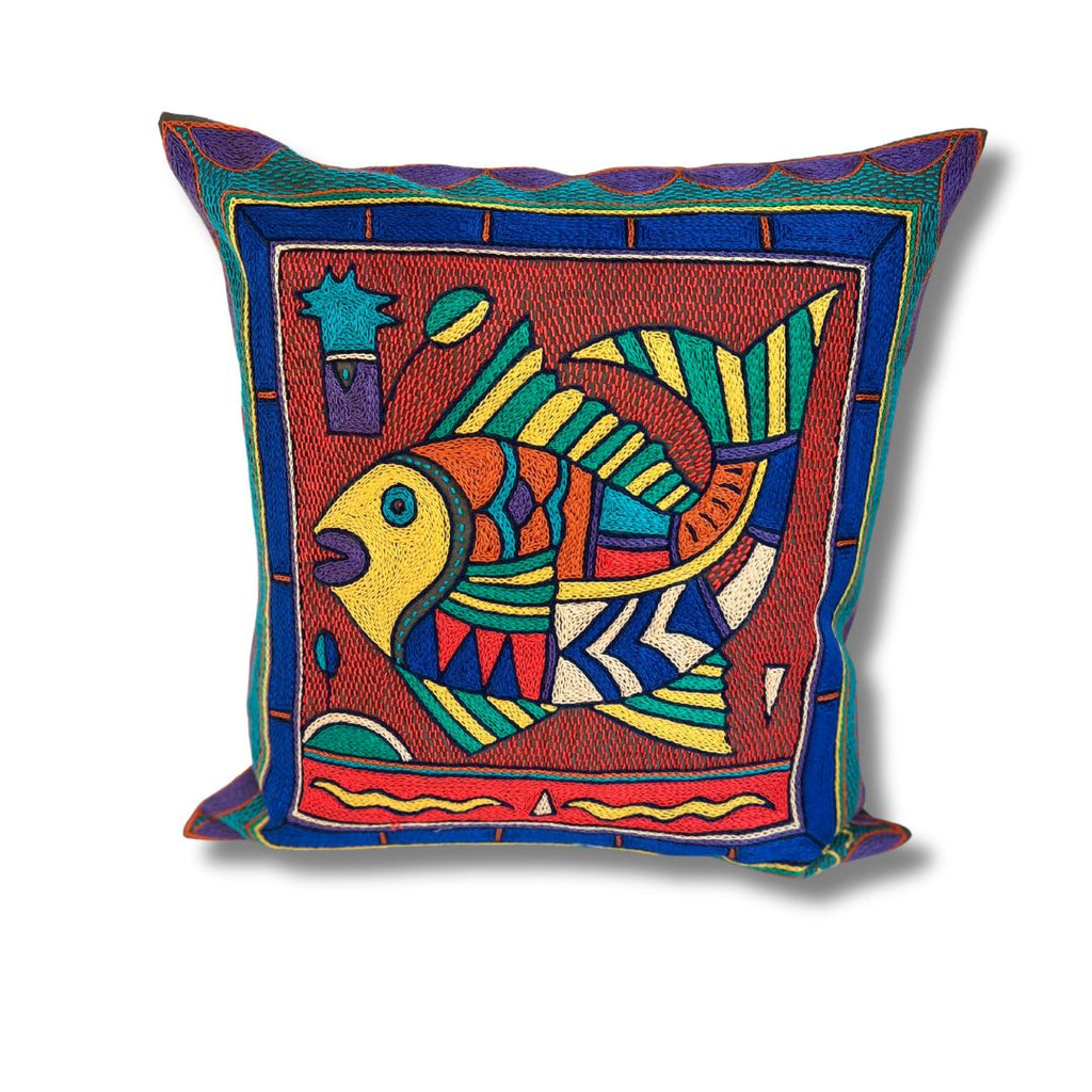 Happy Days Fat Fish Hand-Embroidered Cushion Cover