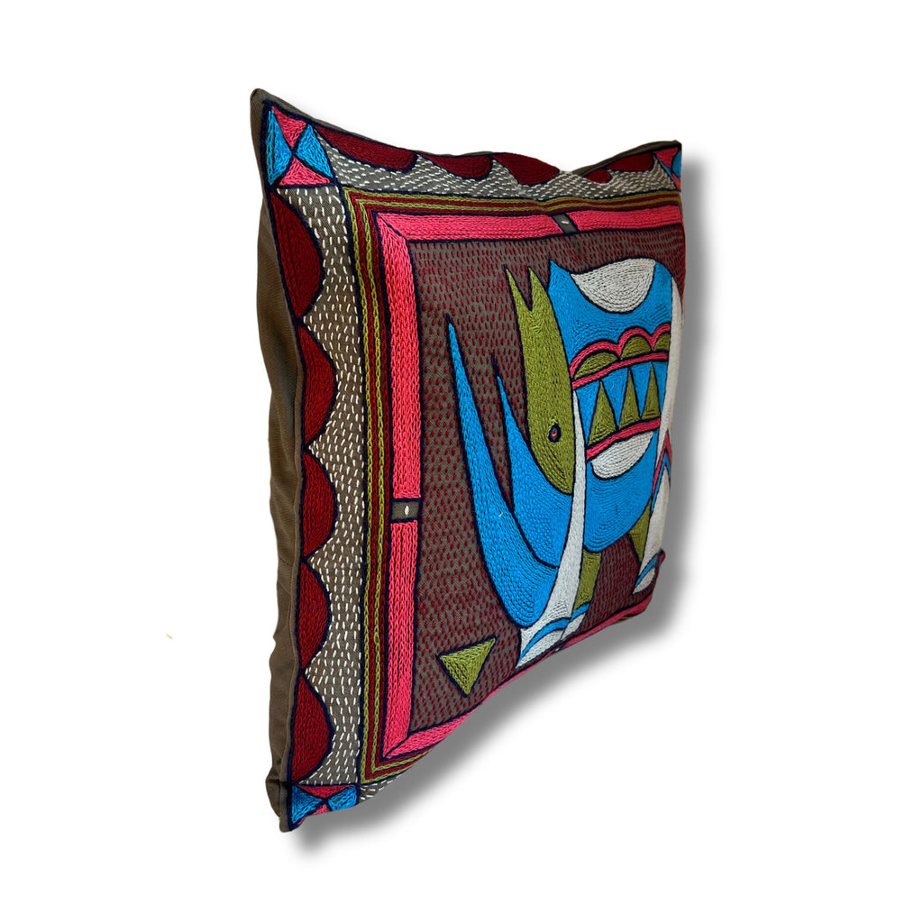 Turaco Rhino Hand-Embroidered Cushion Cover