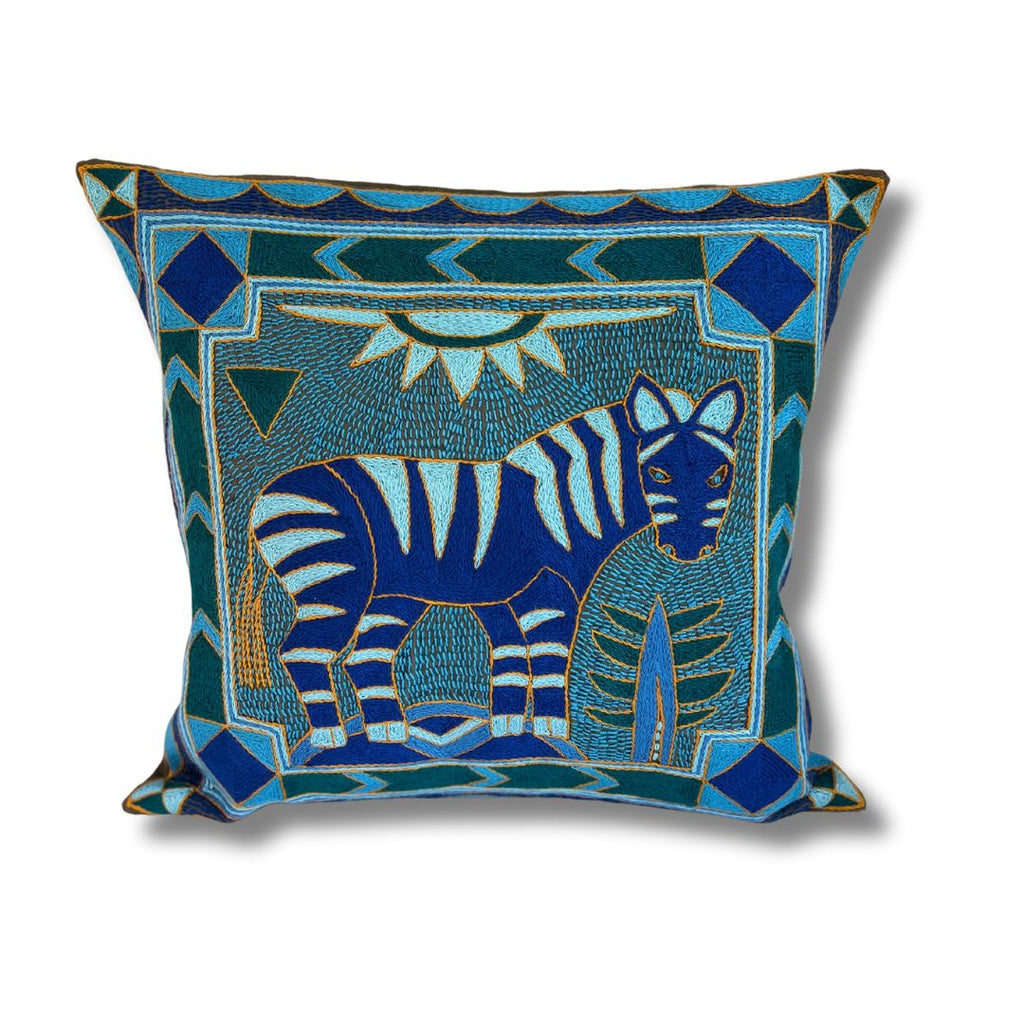 Delpht Zebra Hand-Embroidered Cushion Cover