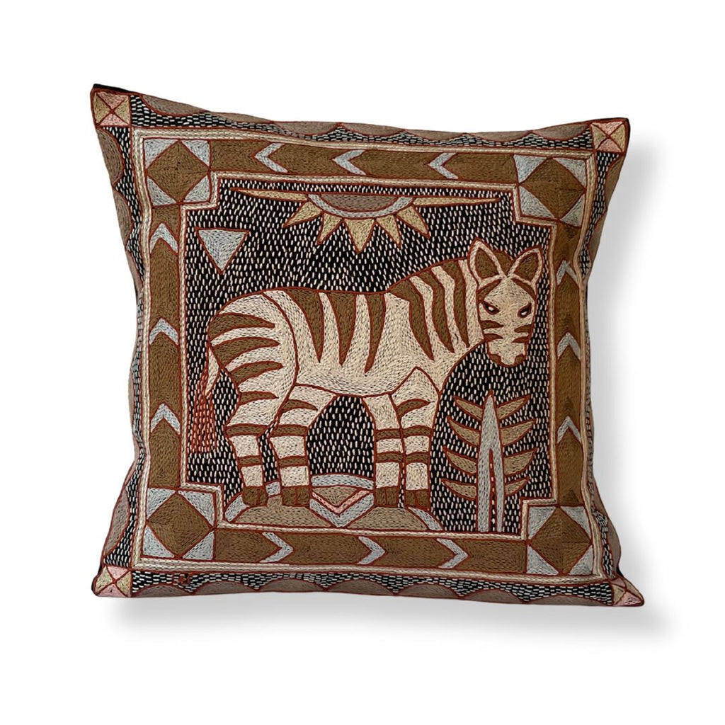 Namib Rust Zebra Hand-Embroidered Cushion Cover