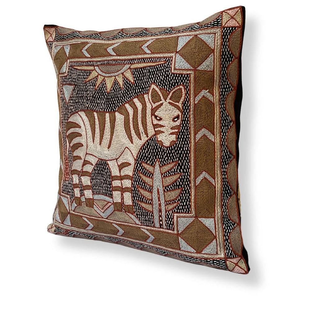 Namib Rust Zebra Hand-Embroidered Cushion Cover
