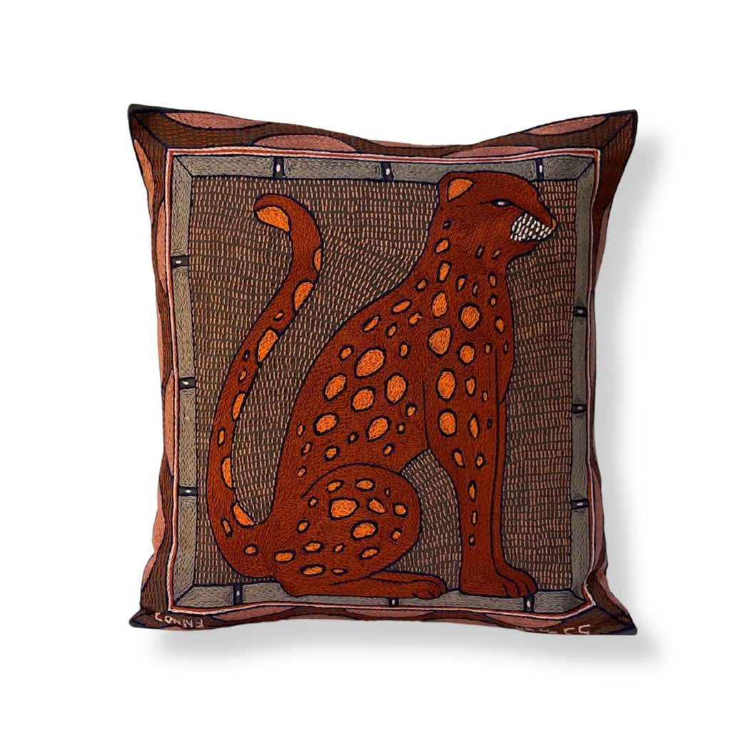 Valencia Leopard Hand-Embroidered Cushion Cover