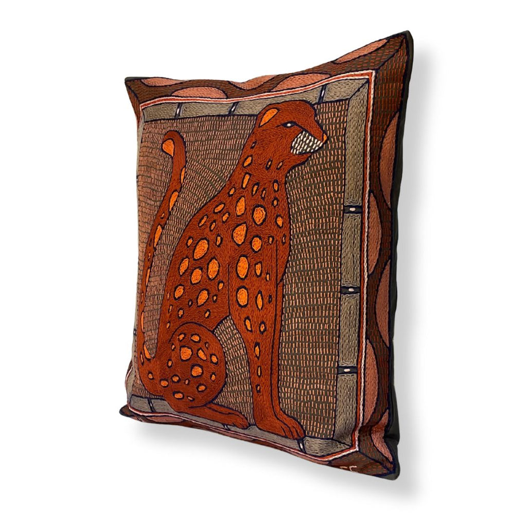 Valencia Leopard Hand-Embroidered Cushion Cover