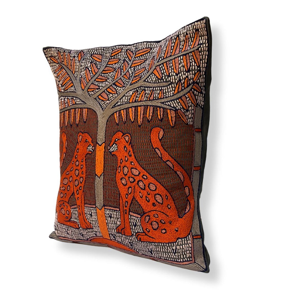 Valencia Leopard Pair Hand-Embroidered Cushion Cover
