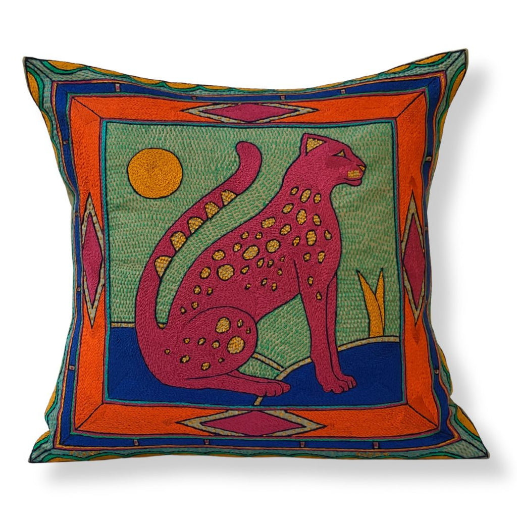 Marula’s in Autumn Leopard Large Hand-Embroidered Cushion Cover