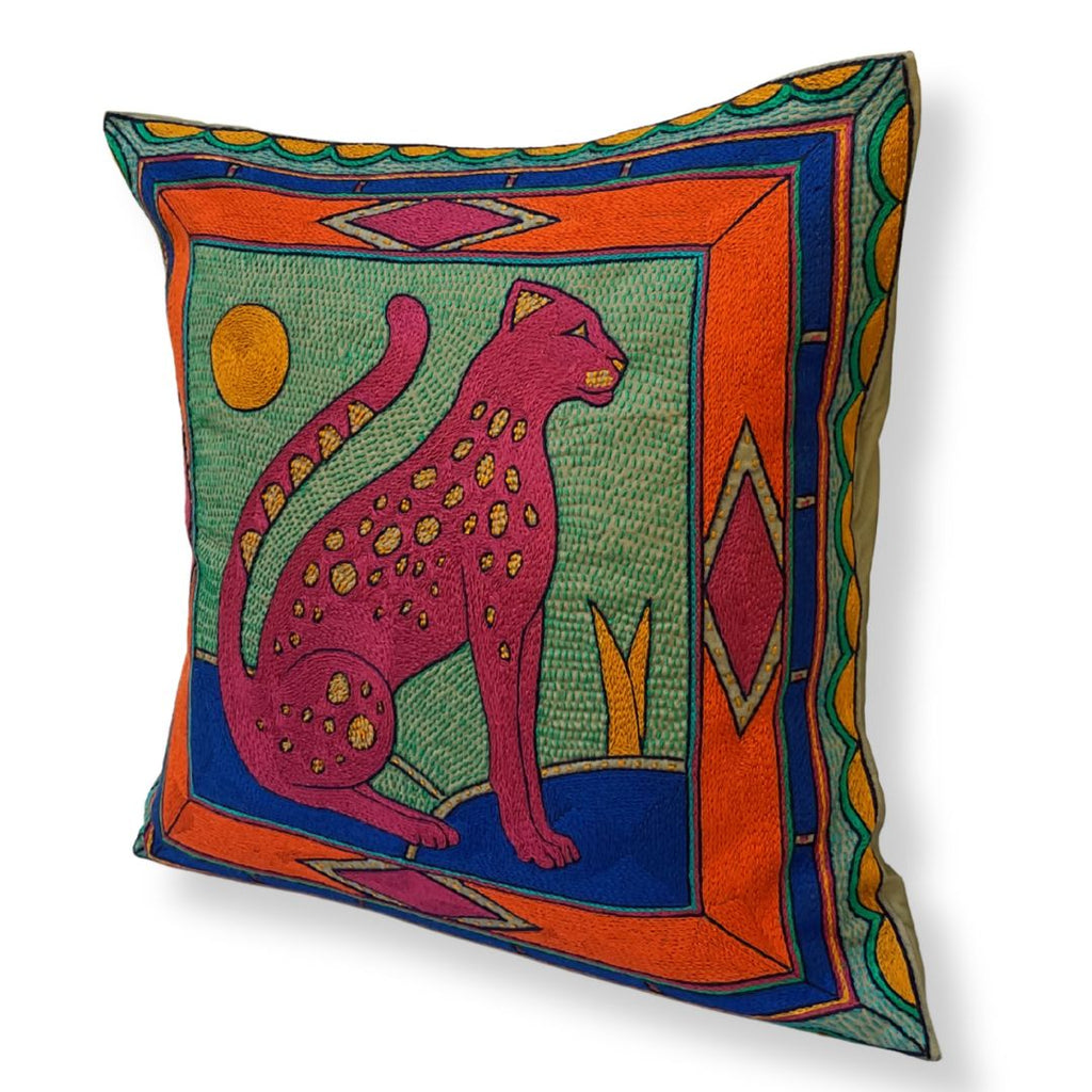 Marula’s in Autumn Leopard Large Hand-Embroidered Cushion Cover