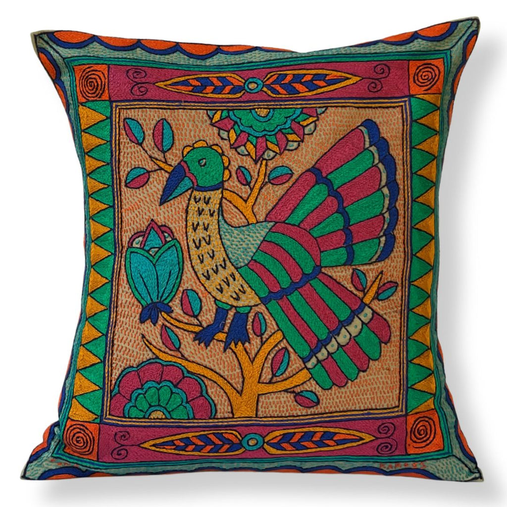 Marula’s in Autumn Bird in a Tree Large Hand-Embroidered Cushion Cover
