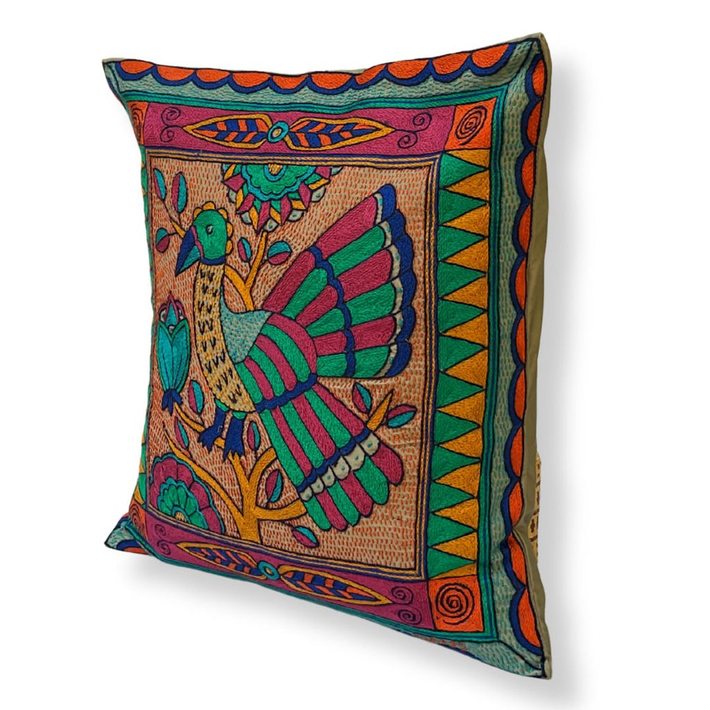 Marula’s in Autumn Bird in a Tree Large Hand-Embroidered Cushion Cover