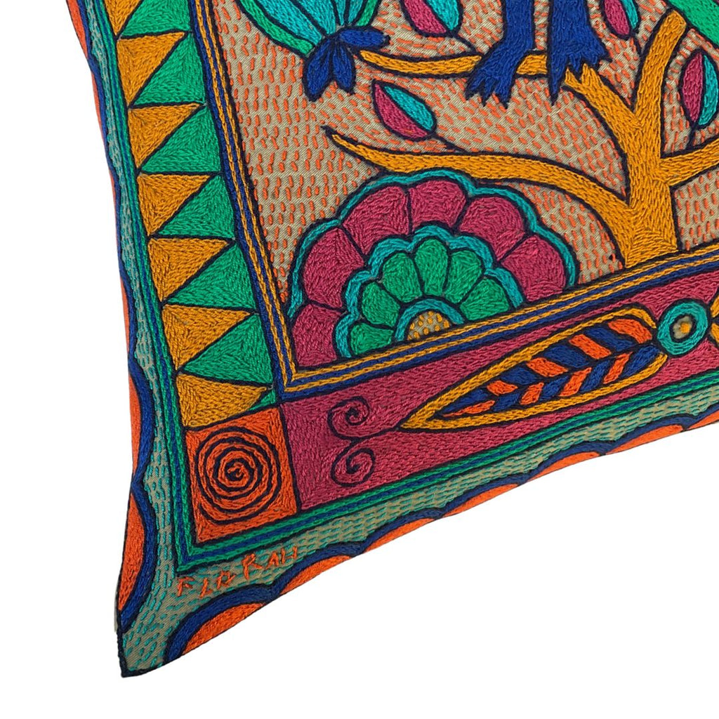 Marula’s in Autumn Bird in a Tree Large Hand-Embroidered Cushion Cover