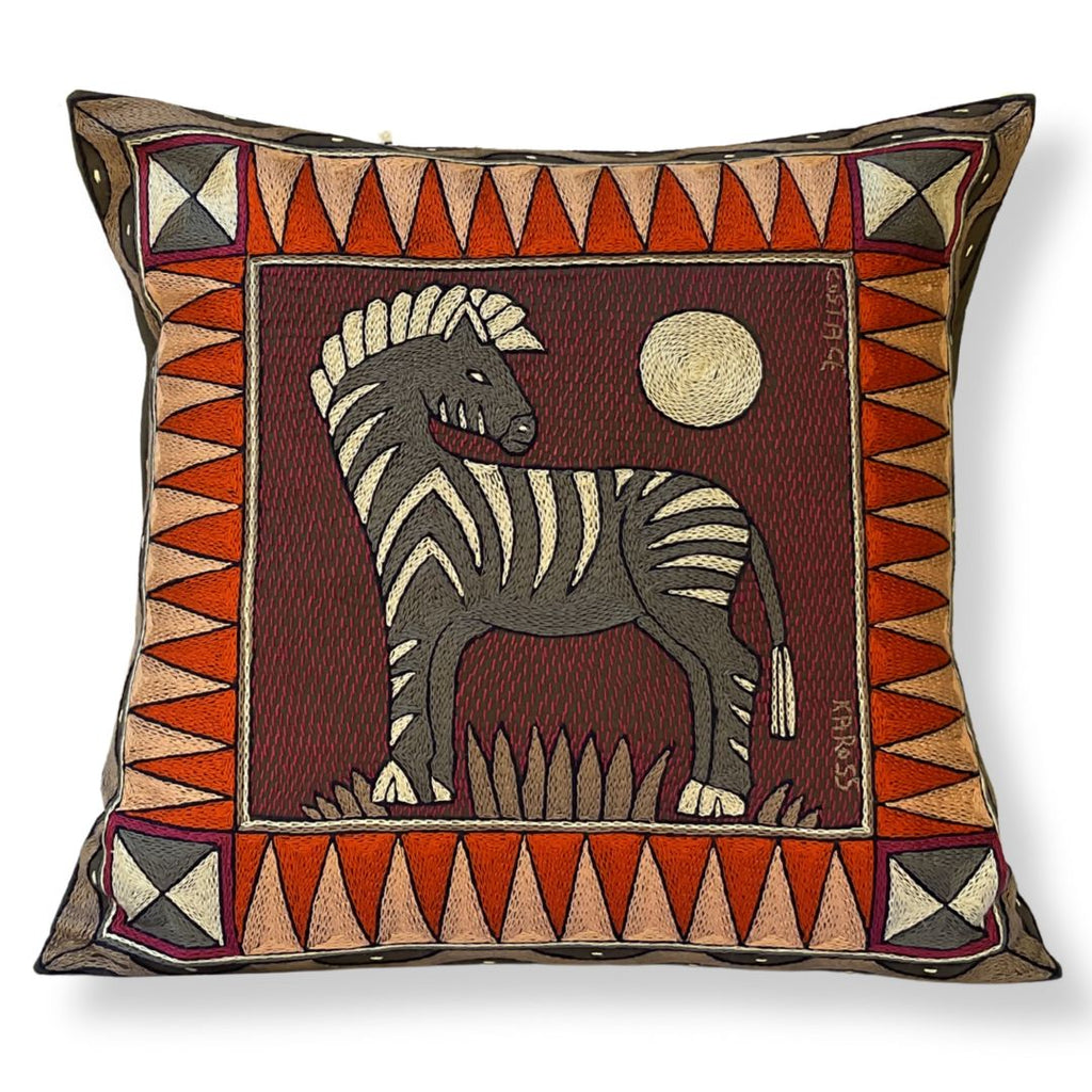 Ruby Sunset Zebra Sunset Hand-Embroidered Cushion Cover