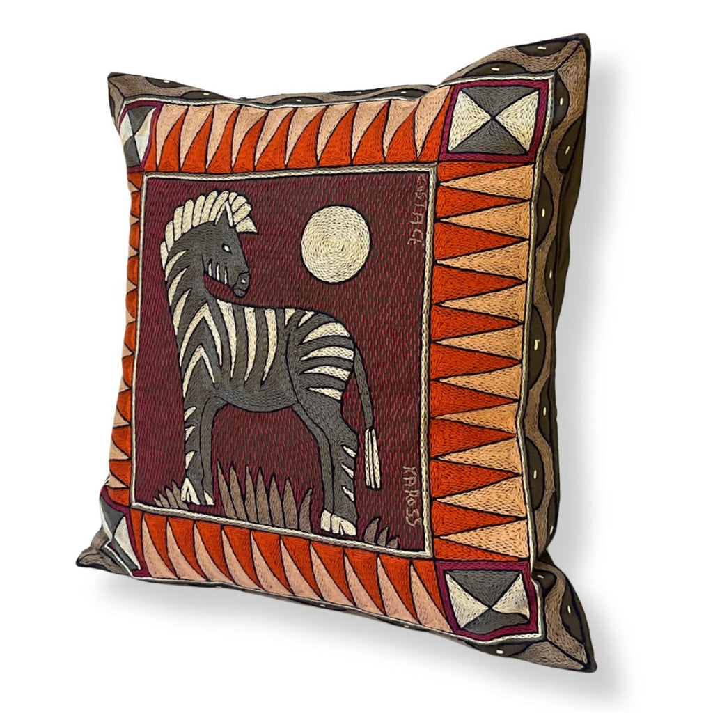 Ruby Sunset Zebra Sunset Hand-Embroidered Cushion Cover