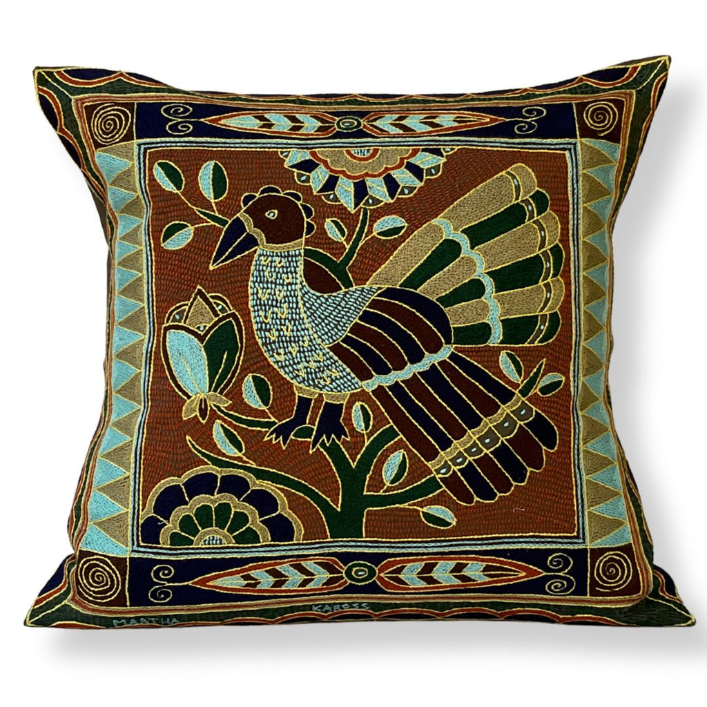 Mopani Moments Bird in a Tree Large Hand-Embroidered Cushion Cover