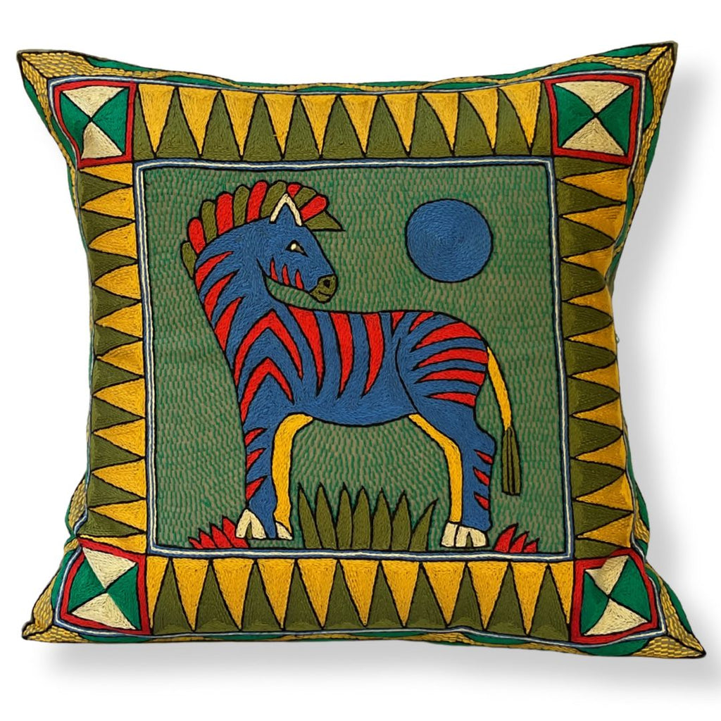 Viva Africa Zebra Sunset Large Hand-Embroidered Cushion Cover