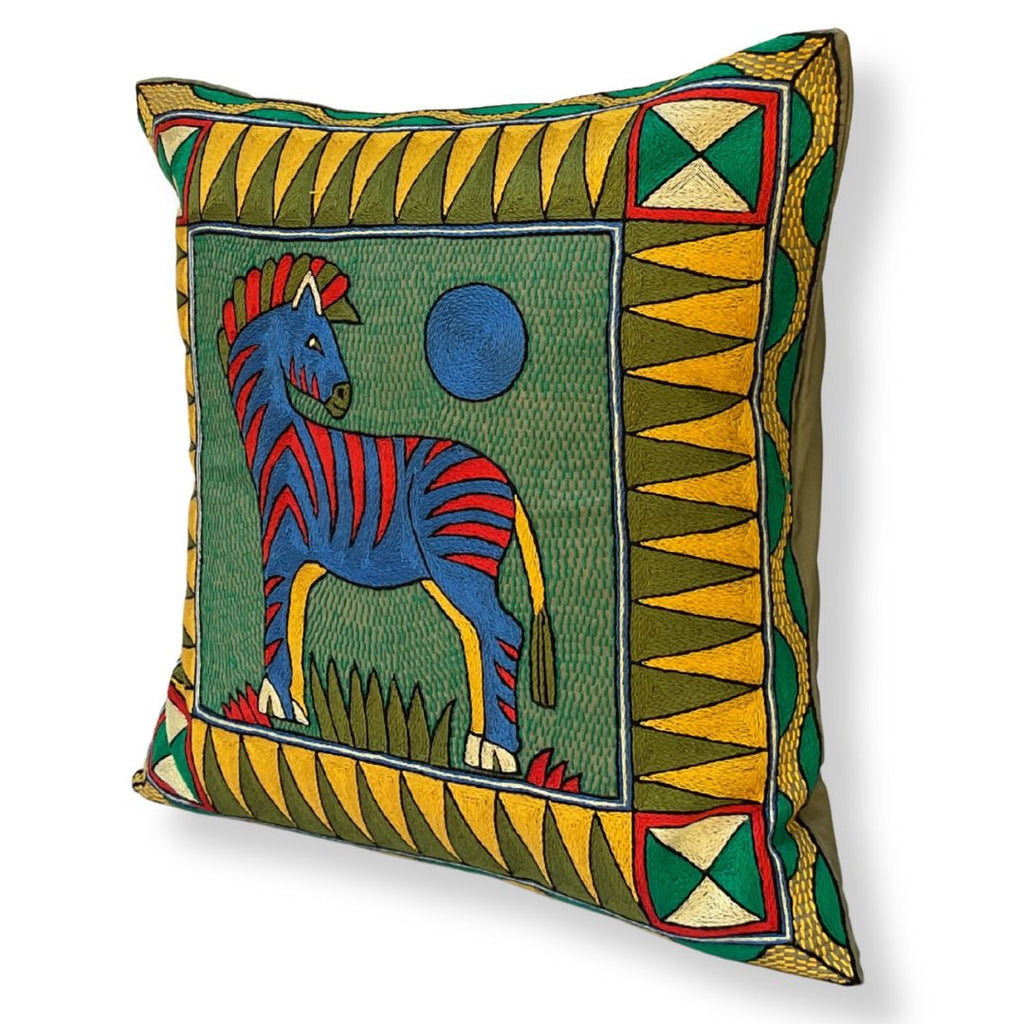 Viva Africa Zebra Sunset Large Hand-Embroidered Cushion Cover