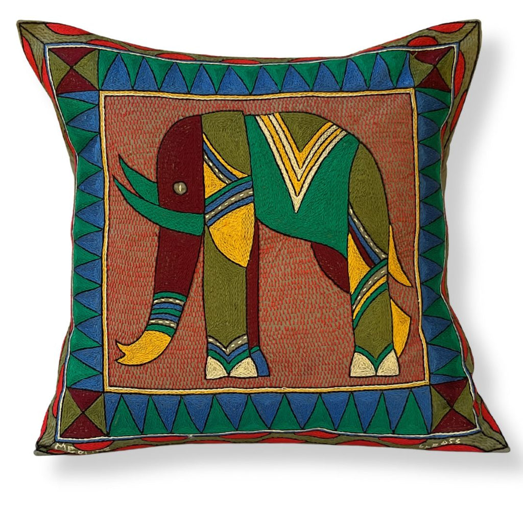Viva Africa Elephant Large Hand-Embroidered Cushion Cover