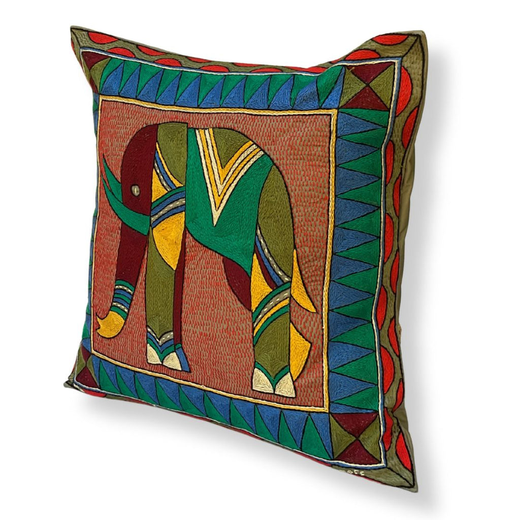 Viva Africa Elephant Large Hand-Embroidered Cushion Cover