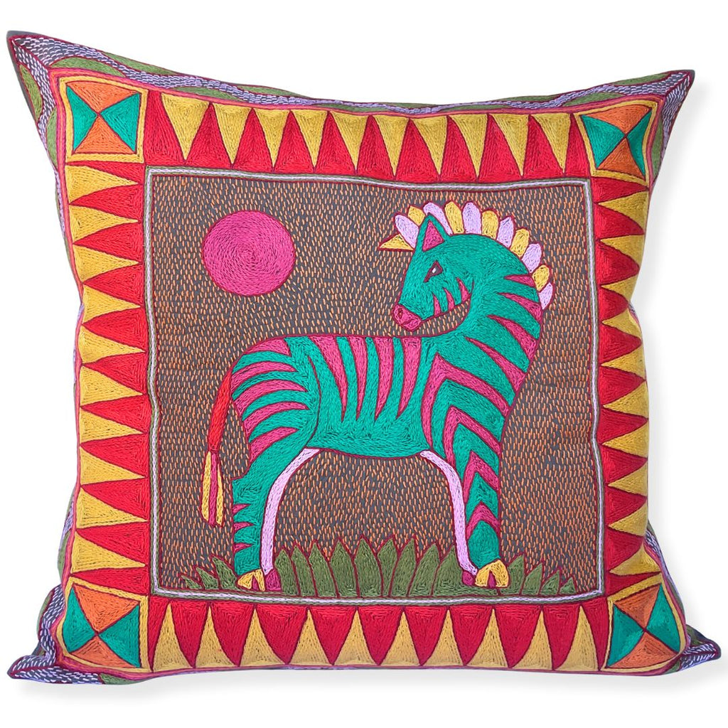Housse Coussin Yoga Elephant Broderie et miroirs - Boutique Indienne