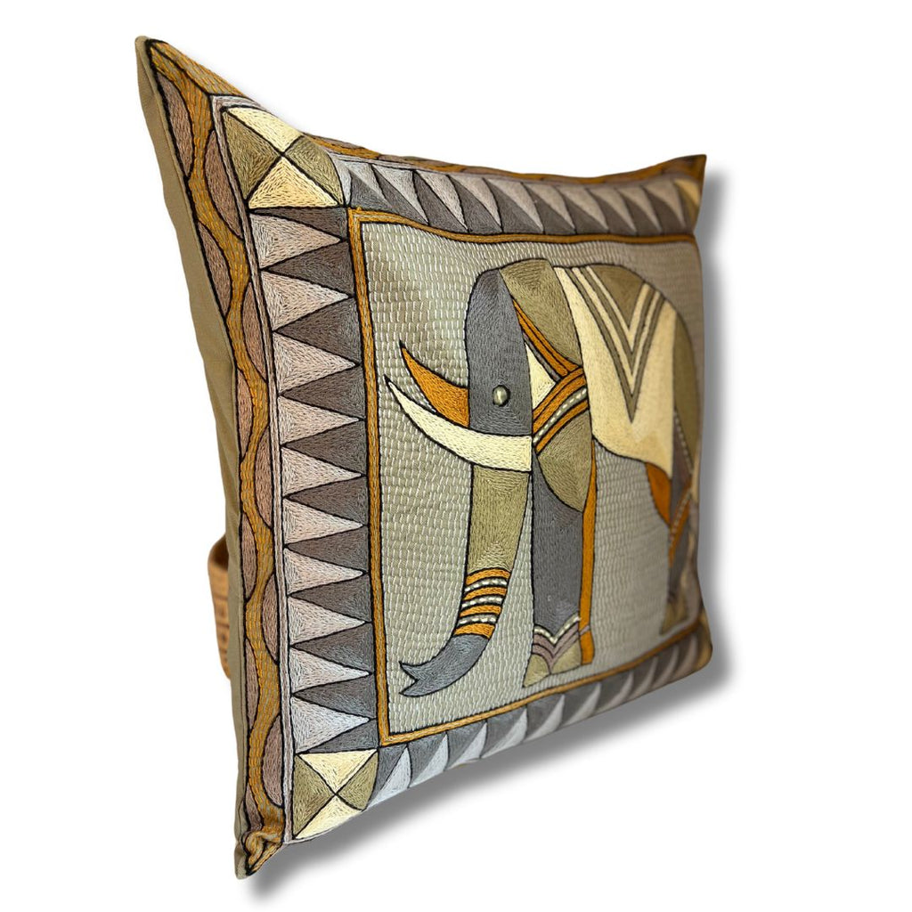 Ode to the African Savannah Large Elephant Large Hand-Embroidered Cushion