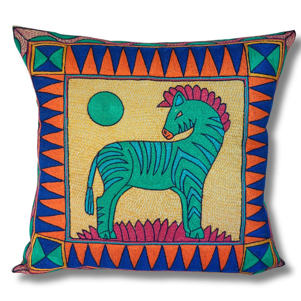 Marula’s in Autumn Zebra Sunset Large Hand-Embroidered Cushion Cover