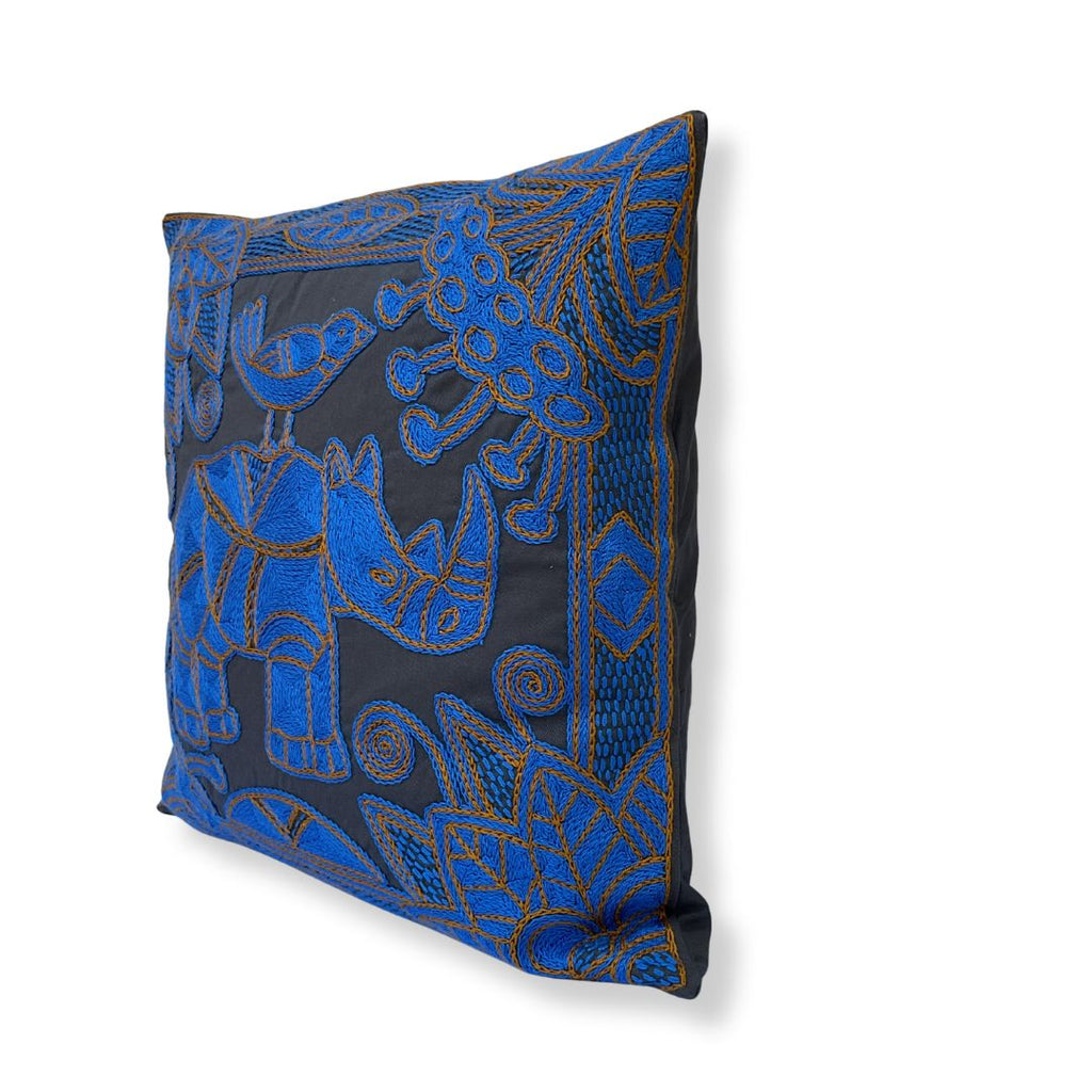 Delpht Rhino in Bloom Hand-Embroidered Cushion Cover