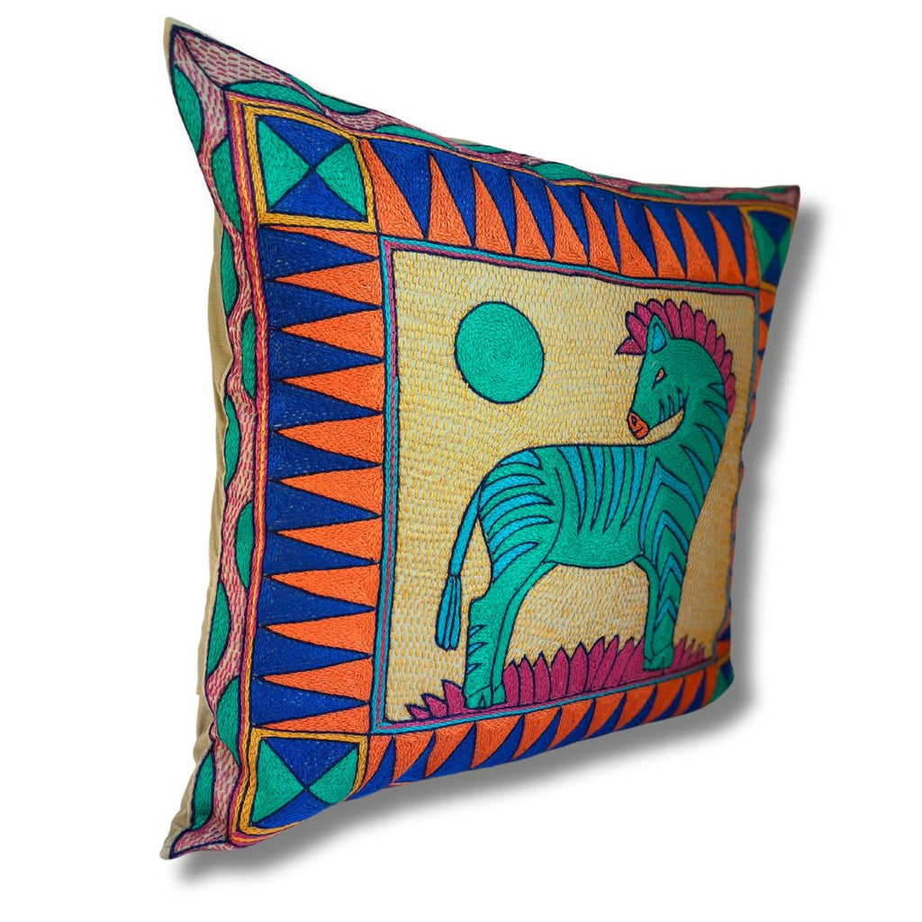 Marula’s in Autumn Zebra Sunset Large Hand-Embroidered Cushion Cover