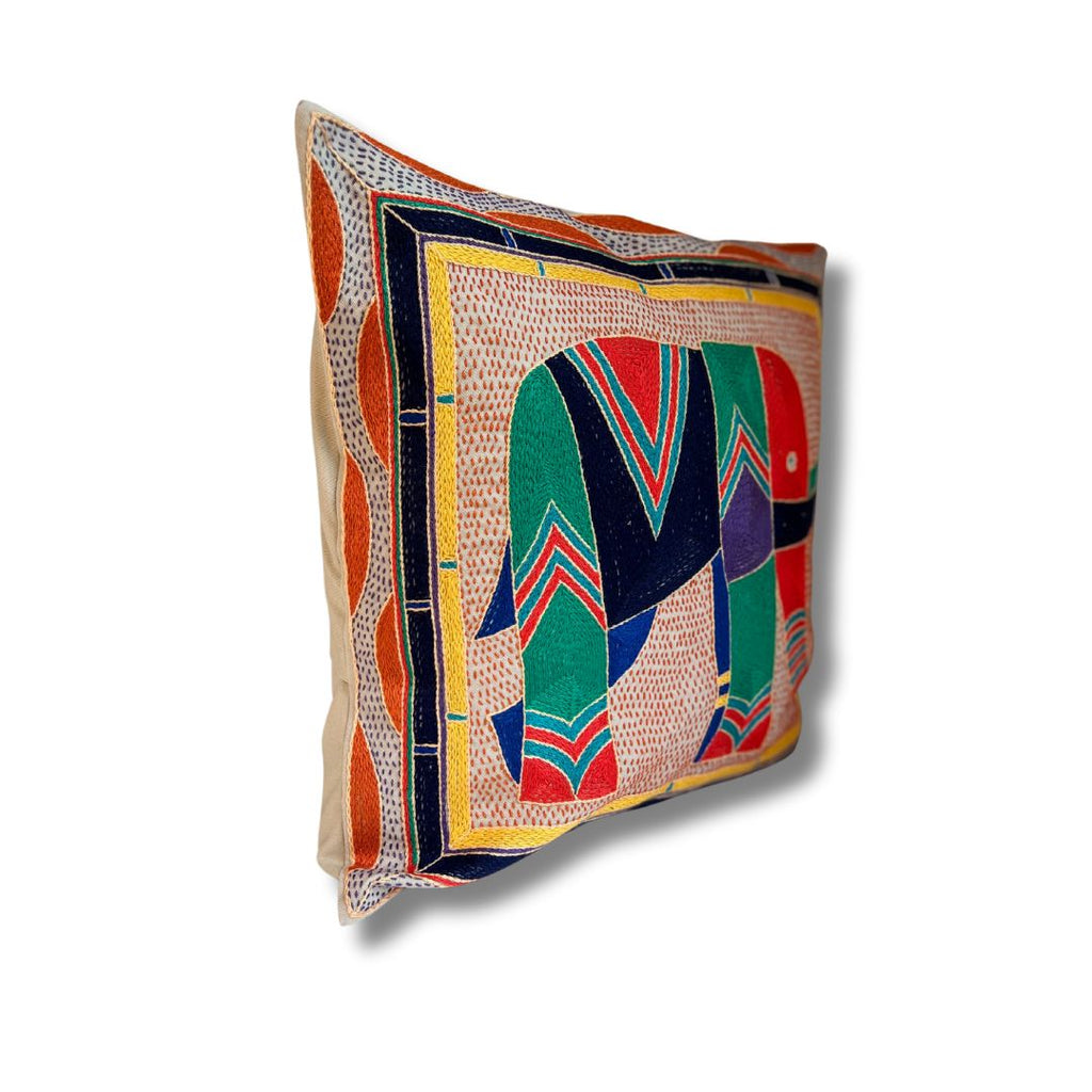 Happy Days Elephant Hand-Embroidered Cushion Cover