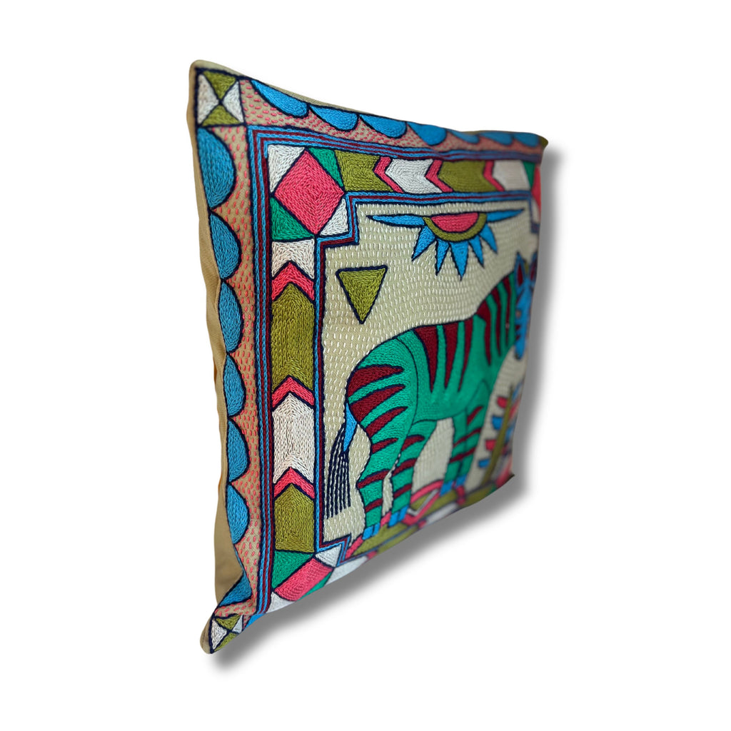 Turaco Zebra Hand-Embroidered Cushion Cover