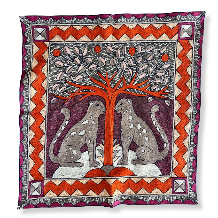 Ruby Sunset Hand-Embroidered Square Cloth