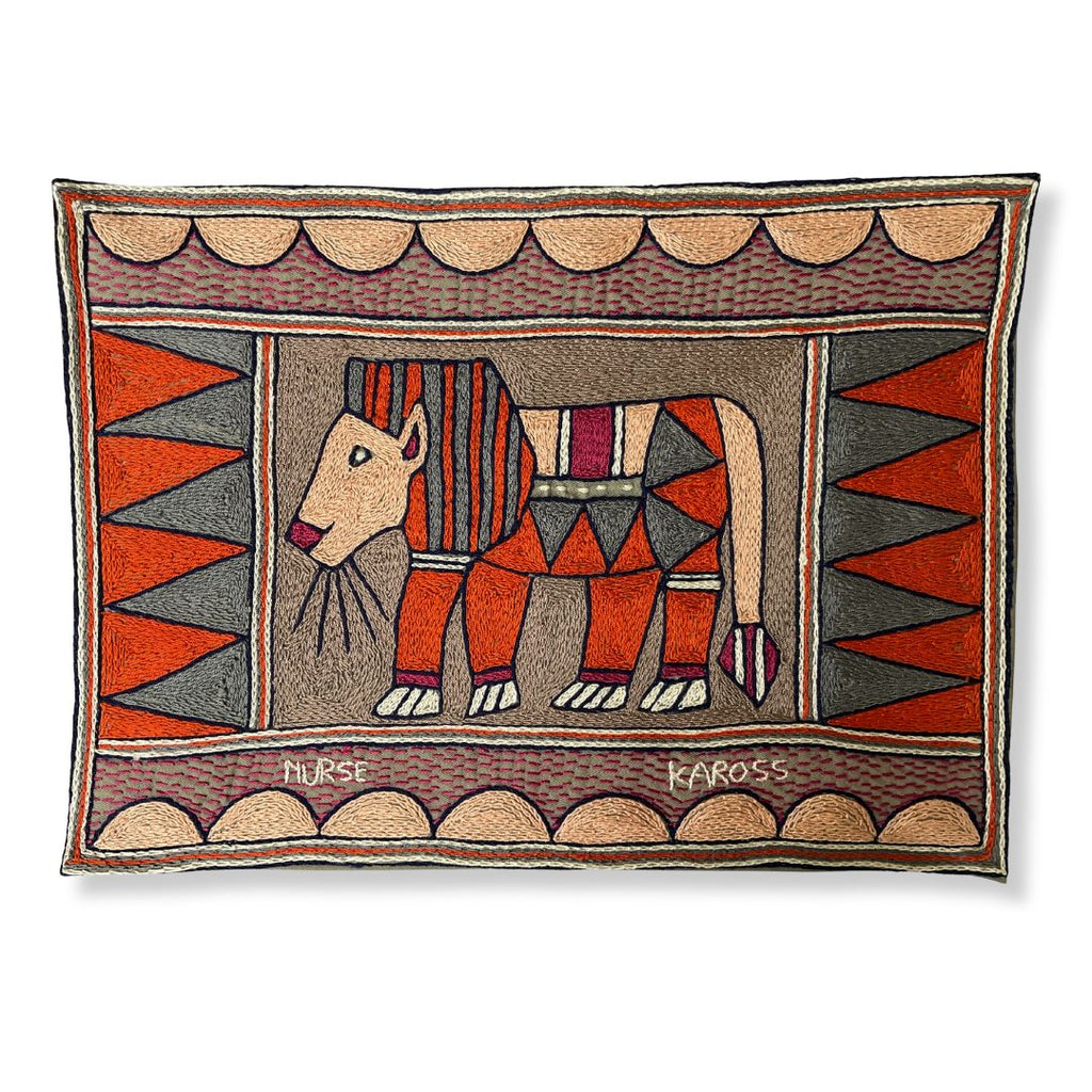 Ruby Sunset Lion Hand-Embroidered Padded Placemat
