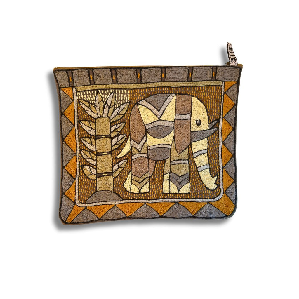 Ode to the African Savannah Hand-Embroidered Large Zip Pouch