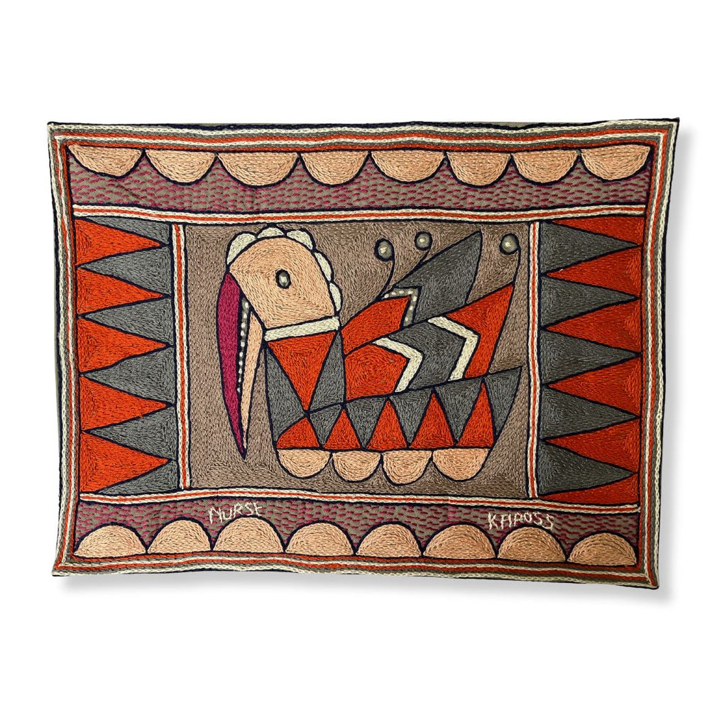 Ruby Sunset Bird Hand-Embroidered Padded Placemat