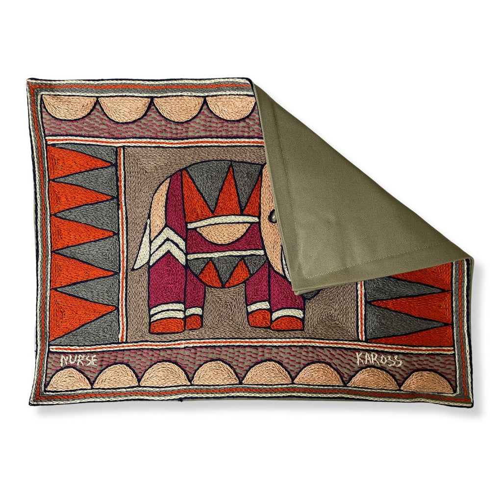 Ruby Sunset Rhino Hand-Embroidered Padded Placemat