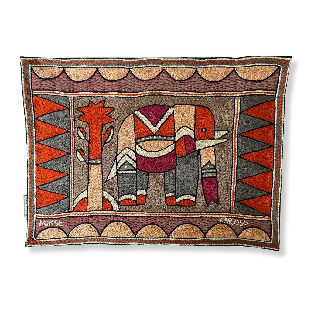 Ruby Sunset Elephant Bull Hand-Embroidered Padded Placemat