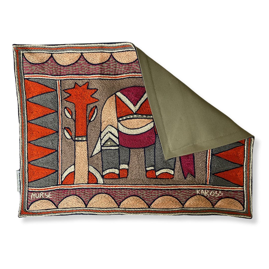 Ruby Sunset Elephant Bull Hand-Embroidered Padded Placemat