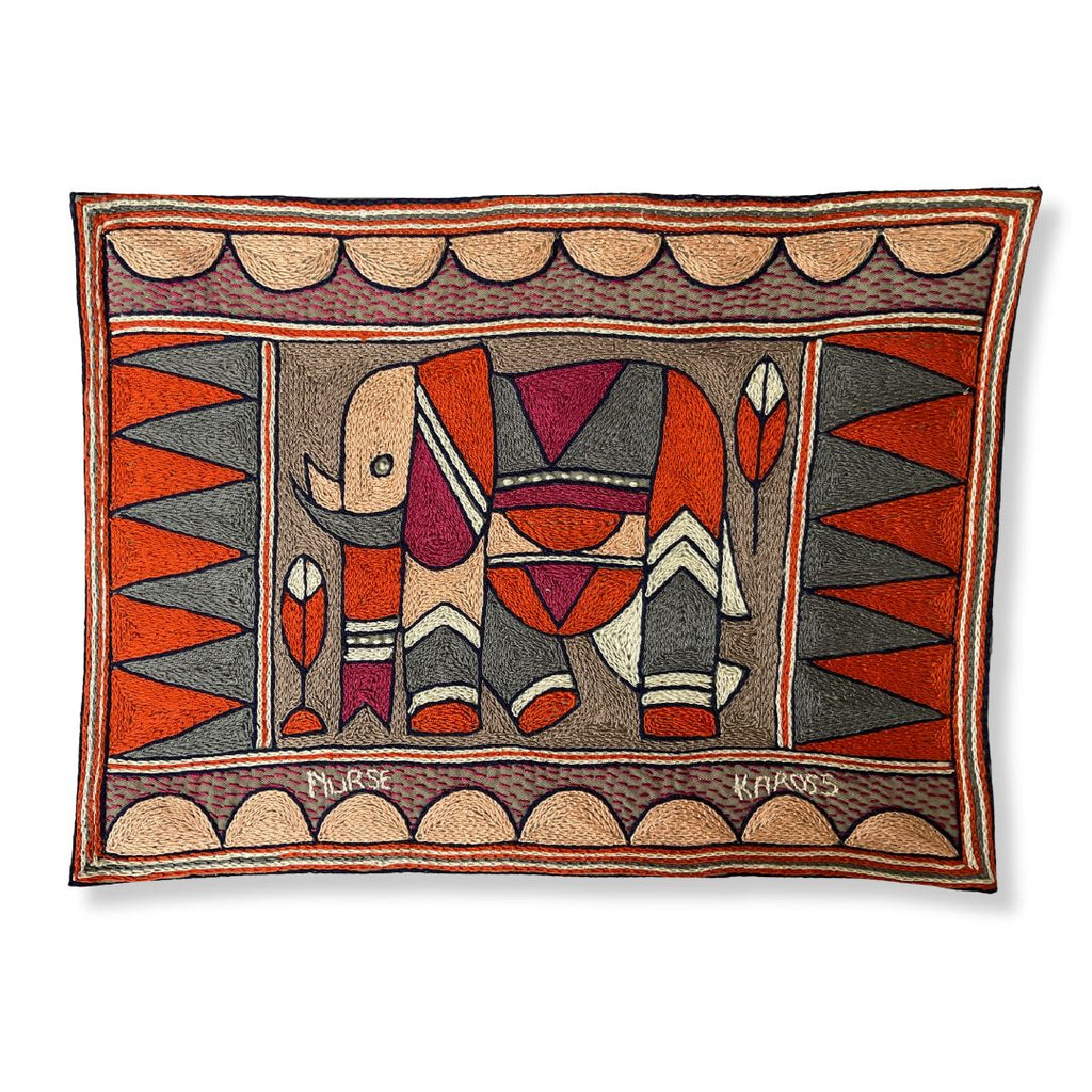 Ruby Sunset Elephant Hand-Embroidered Padded Placemat