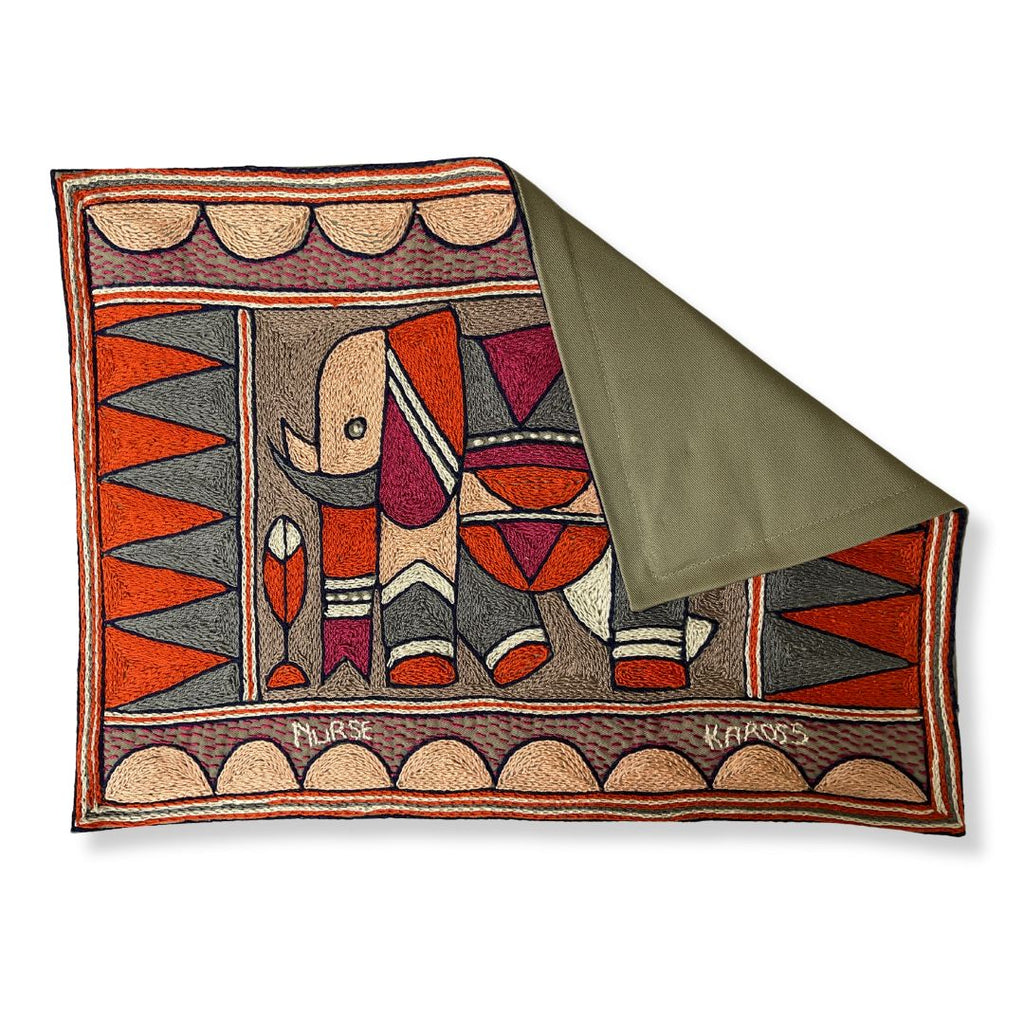 Ruby Sunset Elephant Hand-Embroidered Padded Placemat
